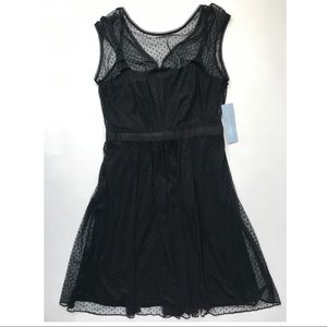 London Times Sz12 Black Sleeveless Polka-Dot Dress